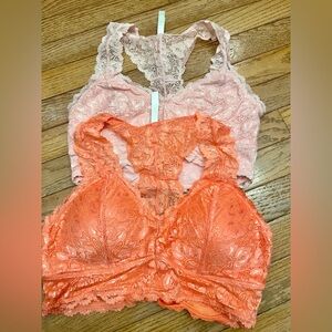 Zenana Outfitters Lace Bralette Duo - Soft Pink and Vibrant Orange M & L
